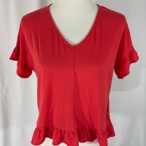 LOFT Pink Ruffle Bottom Edge Short Sleeve Top